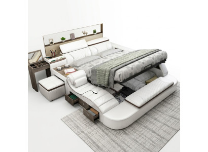 Multifunctioneel bed Bluetooth-luidsprekers Luxe designlederen bedden