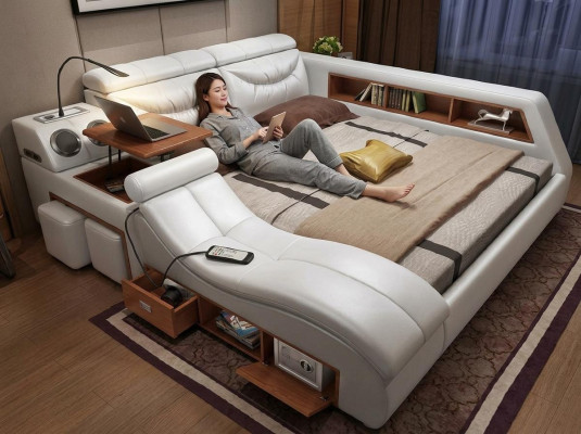 Ontwerpbed xxl Big Leder Gestoffeerde Bedden Hotel 180x200cm Multifunctioneel.