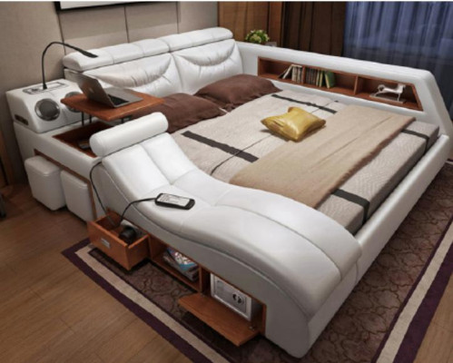 Ontwerpbed xxl Big Leder Gestoffeerde Bedden Hotel 180x200cm Multifunctioneel.