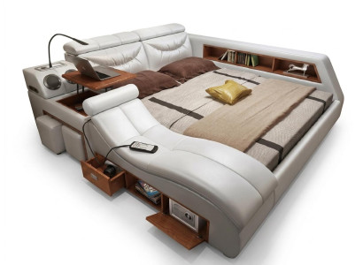 Ontwerpbed xxl Big Leder Gestoffeerde Bedden Hotel 180x200cm Multifunctioneel.