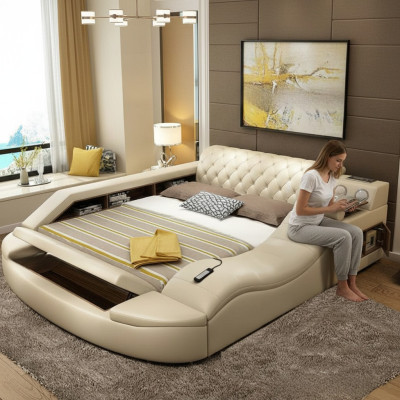 Multifunctioneel bed luxe ontwerp lederen bedden hotel dubbele plank