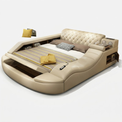 Multifunctioneel bed luxe ontwerp lederen bedden hotel dubbele plank