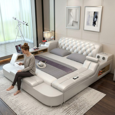 Ontwerp bed Grote bedden Lederen hotelbekleding 180x200 multifunctioneel rek