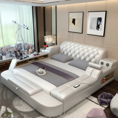 Ontwerp bed Grote bedden Lederen hotelbekleding 180x200 multifunctioneel rek