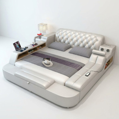 Ontwerp bed Grote bedden Lederen hotelbekleding 180x200 multifunctioneel rek
