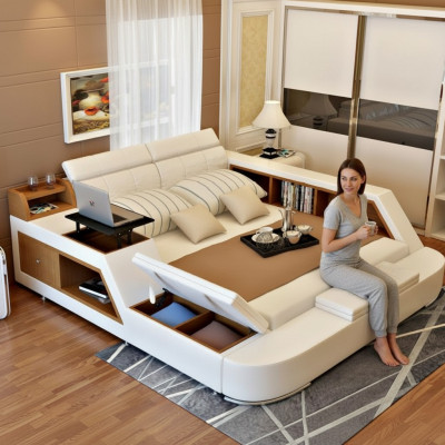 Dubbel luxe design leren bed gestoffeerde bedden moderne hotel