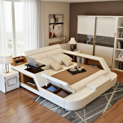 Dubbel luxe design leren bed gestoffeerde bedden moderne hotel