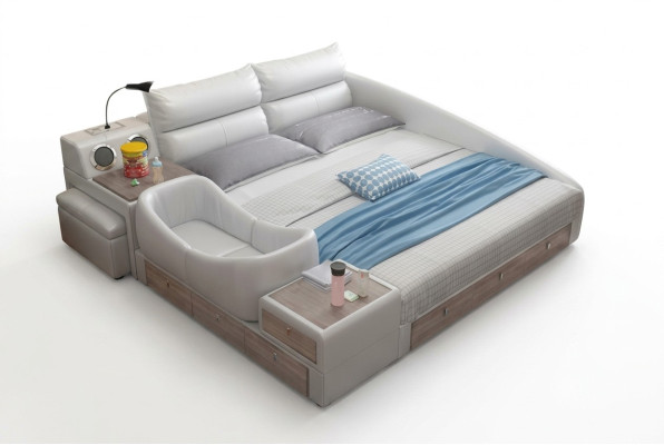 Bed Multifunctional Shelf Cabinet USB Charging Station Double Leather Beds