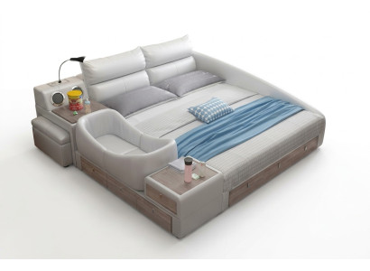 Bed Multifunctional Shelf Cabinet USB Charging Station Double Leather Beds