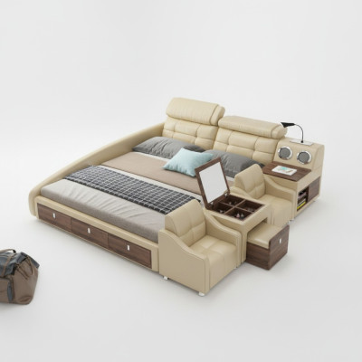 Lederen bedden gestoffeerd tweepersoons multifunctioneel 180x200 lederen bedframe design