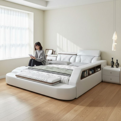 Luxe bed Leder bedden 180x200 multifunctionele slaapkamer ligplanken