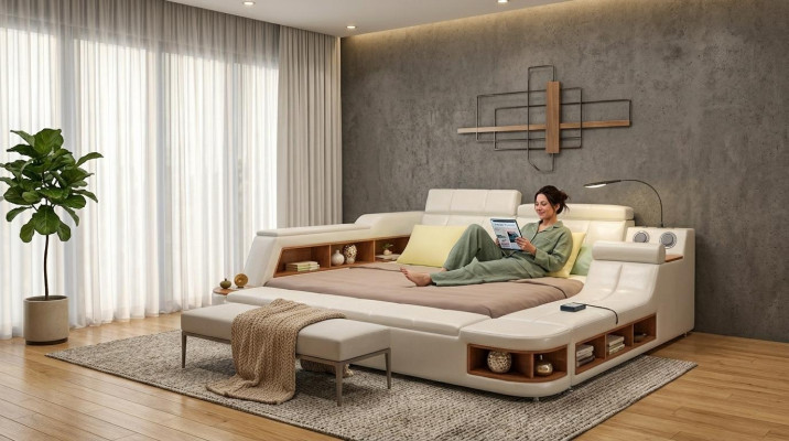 Multifunctioneel bed Luxe design leren bedden Hotel Dubbel opbergrek.