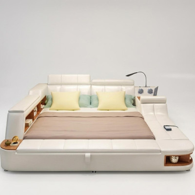 Multifunctioneel bed Luxe design leren bedden Hotel Dubbel opbergrek.