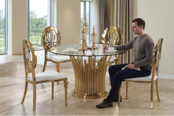 Ronde roestvrijstalen tafel Ronde 5-delige ronde eettafel + 4 stoelen set