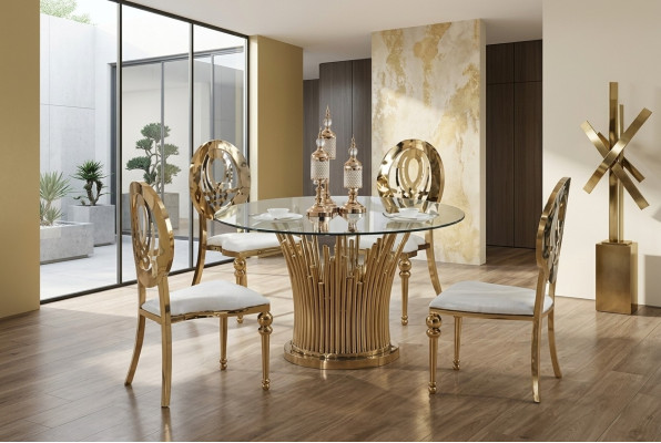 Ronde roestvrijstalen tafel Ronde 5-delige ronde eettafel + 4 stoelen set