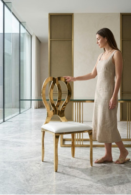 Leenstoel Massief Roestvrij Staal Textiel Gestoffeerde Stoelen Eettafel Design Eetkamer