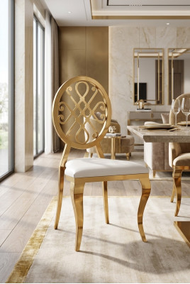 Ontwerpstoel leunstoel gestoffeerde stoelen luxe textiel roestvrijstalen fauteuil eetkamer