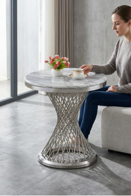 Ronde salontafel bijzettafel roestvrij staal luxe meubels woonkamer rond.