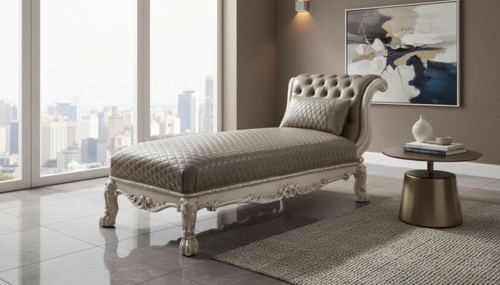 Ligstoel Klassiek Lederen Luxe Ligstoel Chesterfield Chaise Longue