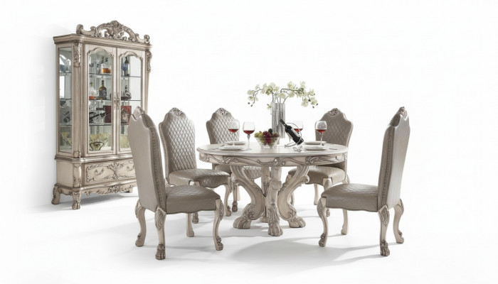 Tafelset garnituur Eettafel 6 stoelen Luxe stijl Meubels 8-delig Stoelengroep Vitrine