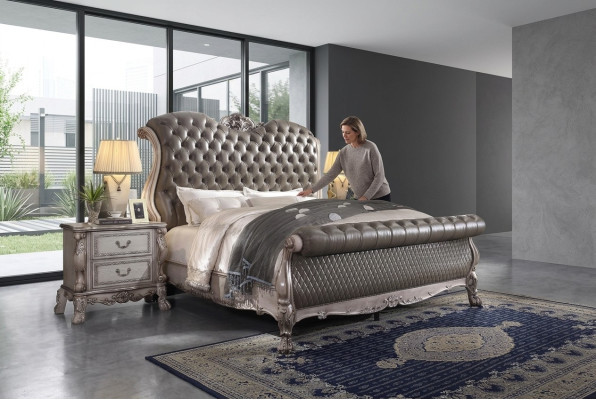 Ontwerp barok luxe meubels nachtkastje bedden 180x200 bed 3-delige slaapkamerset