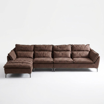 Woonkamer Ontwerp Hoek Stof Leder Bruin Luxe Bank Bank Bekleding L-Vorm Nieuw
