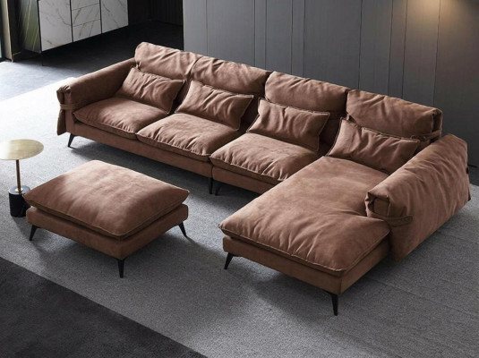 Woonlandschap L-vorm Modern Bruin Design Bankstel Hoekbank Bekleding