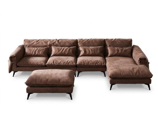 Woonlandschap L-vorm Modern Bruin Design Bankstel Hoekbank Bekleding