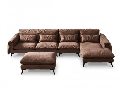 Woonlandschap L-vorm Modern Bruin Design Bankstel Hoekbank Bekleding