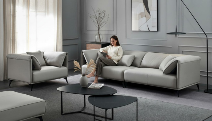 Woonkamerbanken bankstellen bekleding 4-zits grijs ontwerp Xxl Big Sofa