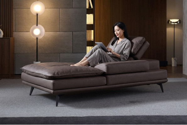 Woonkamer Lounge Meubels Modern Ontwerp Bank Leder Bruin Chaise Longue