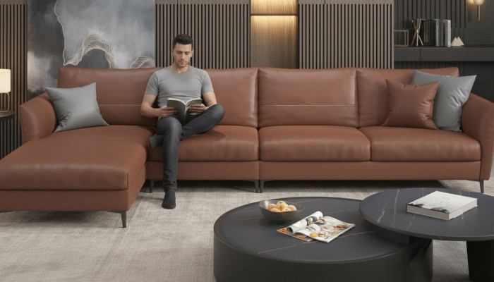 Woonlandschap Ontwerp Moderne Bankstellen Hoekbank L Vorm Leren Bank Sofa