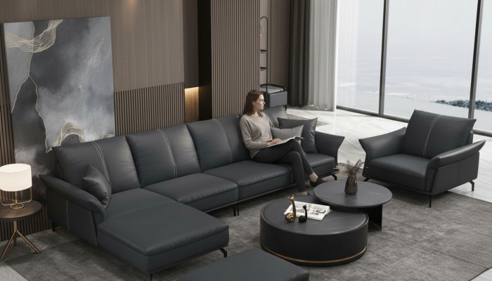 Bank hoekbank L-vorm fauteuil salontafel poef hoekbank 3-delig. Modern