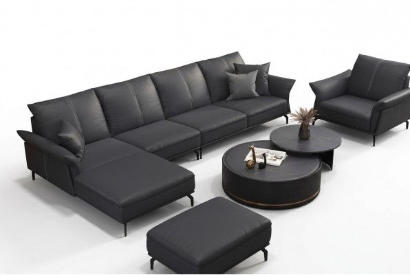 Bank hoekbank L-vorm fauteuil salontafel poef hoekbank 3-delig. Modern