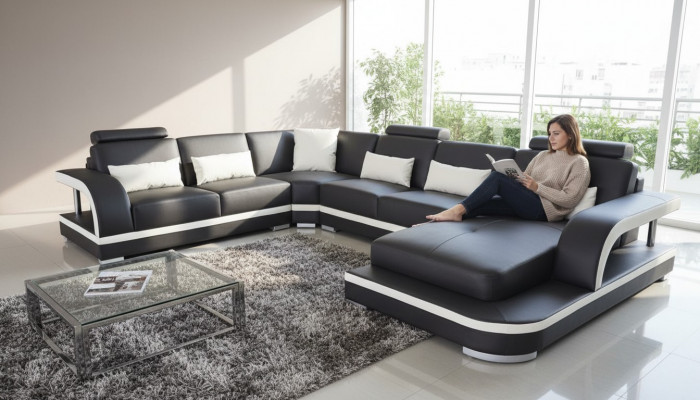 Woonkamer hoekbank U-vorm Hout Nieuw Modern Design Bekleding Bank
