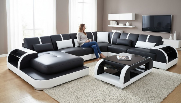 Bank Bank Bekleding Hoekbank Set Stof Banken Lederen Hoekbank U-vormig Woonkamer
