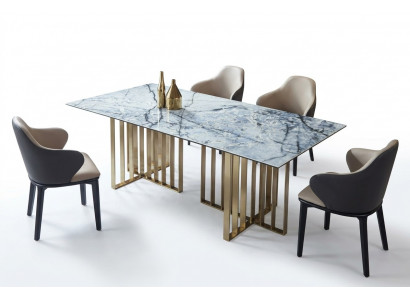 Ontwerp tafel roestvrij staal kantoor vergaderzaal eetkamer woonkamer marmer kleur meubels.