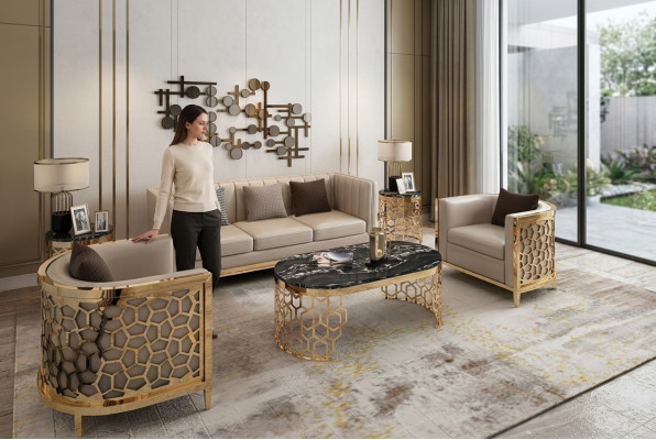 Ontwerp Lounge banken van leer Relax Modern NIEUW Beige Zitmeubilair 3+1+1 zitter.