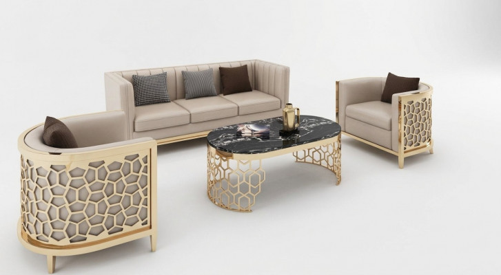 Ontwerp Lounge banken van leer Relax Modern NIEUW Beige Zitmeubilair 3+1+1 zitter.