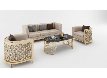 Ontwerp Lounge banken van leer Relax Modern NIEUW Beige Zitmeubilair 3+1+1 zitter.