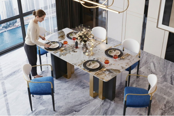 Tafel marmer stijl keuken Moderne eettafel Tafels Eetkamer Luxe meubilair Design
