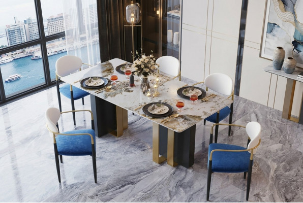 Tafel marmer stijl keuken Moderne eettafel Tafels Eetkamer Luxe meubilair Design