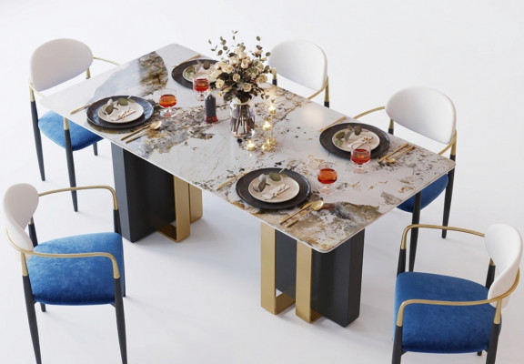Tafel marmer stijl keuken Moderne eettafel Tafels Eetkamer Luxe meubilair Design