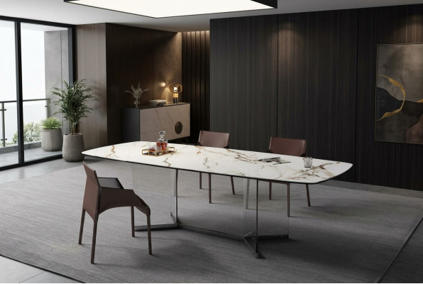 Eetkamer Woonkamer Ontwerp Luxe Modern Tafels Roestvrijstalen Poten Marmer Imitatie Nieuw