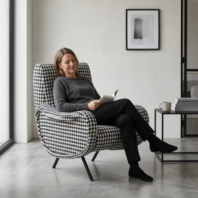 Ontwerper Leenstoel Gestoffeerde bank 1-zits roestvrij staal met textiel fauteuil