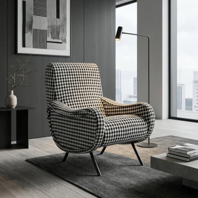 Ontwerper Leenstoel Gestoffeerde bank 1-zits roestvrij staal met textiel fauteuil