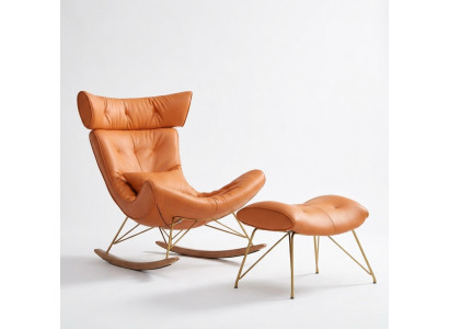 Fauteuil metalen design gestoffeerde lounge club stoel zitkamer schommel.