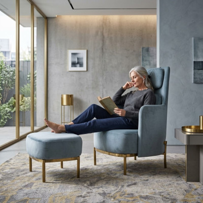 Fauteuil Stoel Bekleding TV Leder Textiel Stof Grijs Design Lounge