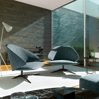Moderne bank met 1 zitplaats, gestoffeerde zitting van textiel en leer, banken, bankstellen, sofa.