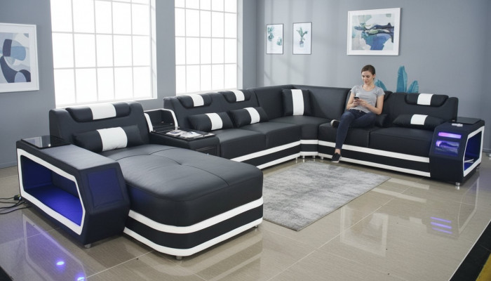 Woonlandschap Bankstel Textiel Lederen Banken Bekleding Hoekbank Ontwerp Hoekbank U-vorm